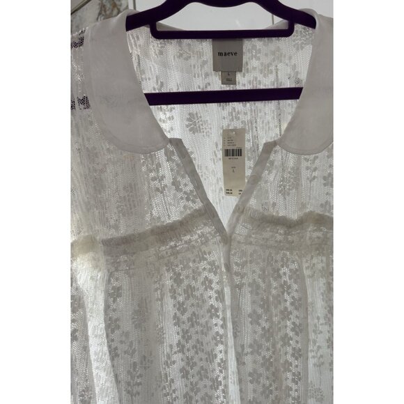 NWT Size L - Maeve Short Sleeve Sheer Lace Babydoll Blouse IVORY (NWT US$ 88) - Picture 5 of 16